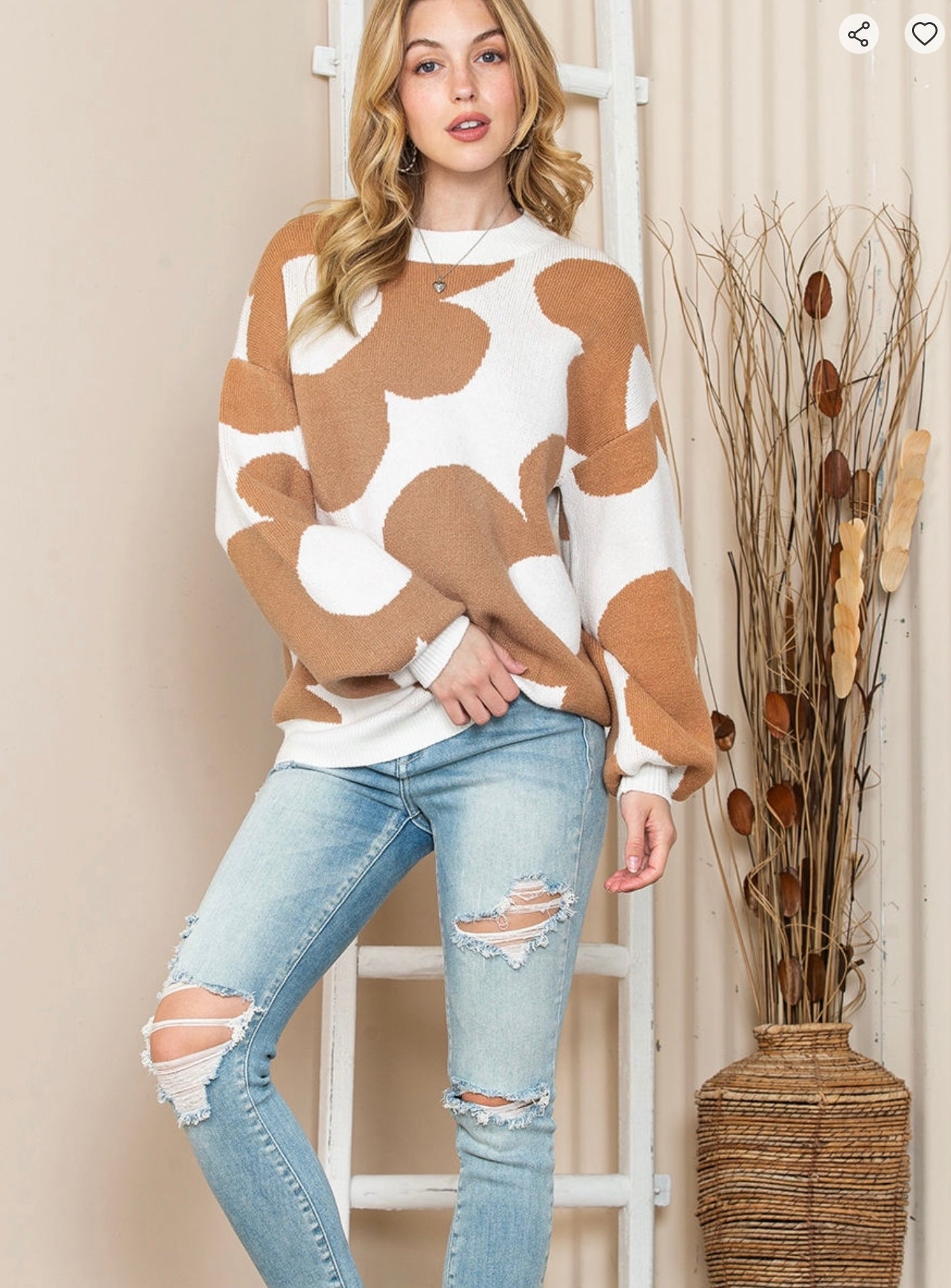 Pre-Order Khaki Floral Pattern Sweater