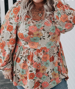 Pre-Order Plus size Khaki Flower Print Blouse