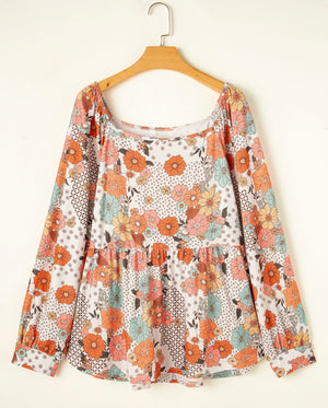Pre-Order Plus size Khaki Flower Print Blouse